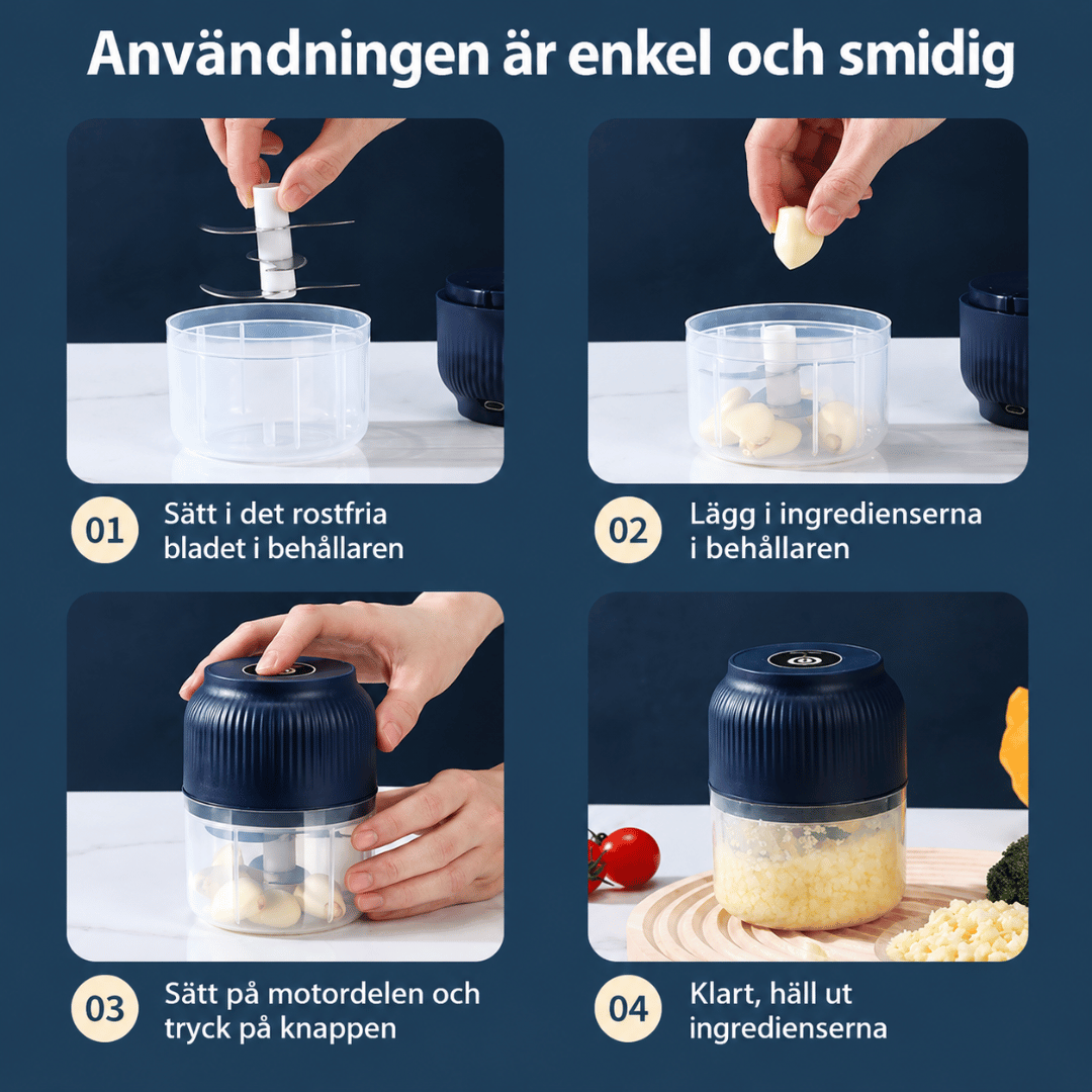 Elektrisk minihackare som hackar lök och vitlök på sekunder